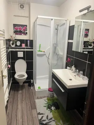 Salle de bains dans l'établissement GERARDMER Rés Aubépine 100m du lac Appt 4 personnes