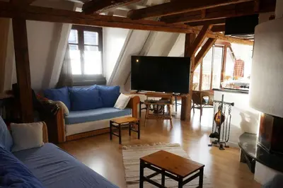 Télévision ou salle de divertissement dans l'établissement Plein Sud vue sur les Vosges et le vignoble