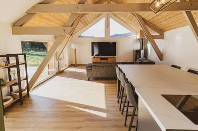 Télévision ou salle de divertissement dans l'établissement La Flânerie, spacieux loft au calme avec jacuzzi