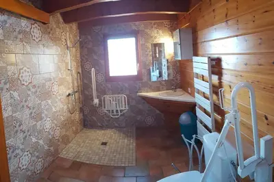 Salle de bains dans l'établissement Chalet Ecrin équipé pour Personne à Mobilité Réduite, Belle vue lac, Sauna et Wifi