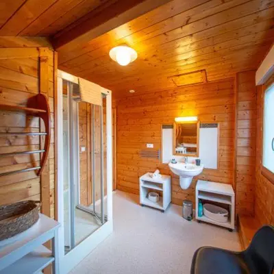 Salle de bains dans l'établissement Chalet Lipa - Confort et Sauna au cœur des Vosges