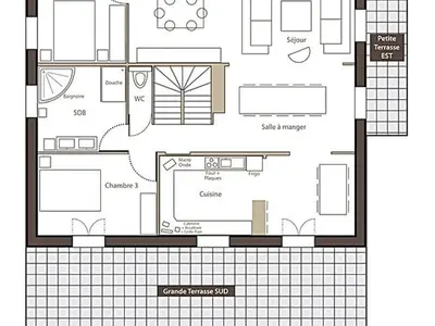 Plan de l'établissement Chalet spacieux avec sauna, spa et baby-foot, proche stations de ski - FR-1-589-671