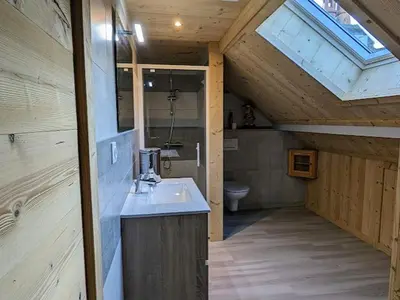 Salle de bains dans l'établissement Appartement 42m² cosy avec parking, WiFi, proche pistes, La Bresse - FR-1-589-684