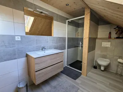 Salle de bains dans l'établissement Appartement 42m² cosy avec parking, WiFi, proche pistes, La Bresse - FR-1-589-684