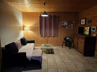 Télévision ou salle de divertissement dans l'établissement Le Nénuphar - Chalet avec terrasse