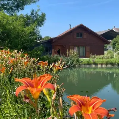 Chalet au bord d'un étang