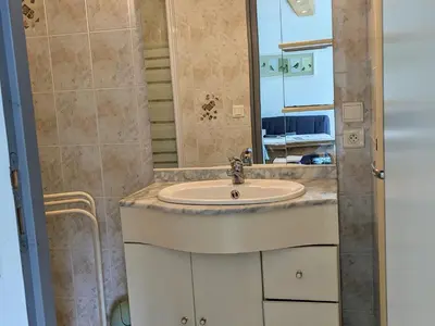 Salle de bains dans l'établissement Gîte montagne La Bresse, balcon, Wi-Fi, parking proche ski - FR-1-589-699
