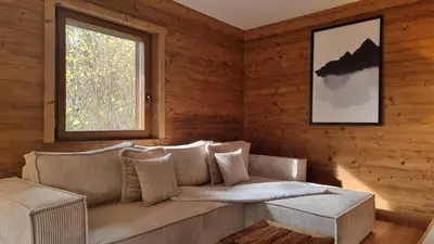 Coin salon dans l'établissement Chalet le Dahu-Calm-Jacuzzi-Free parking lot