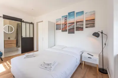 Un ou plusieurs lits dans un hébergement de l'établissement Beautiful apartment 2 pers Gare Mulhouse