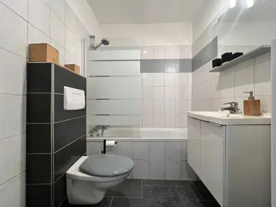 Salle de bains dans l'établissement Spacieux appartement à Belfort