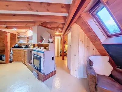 Cuisine ou kitchenette dans l'établissement Gîte Bombom