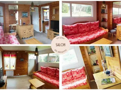 Coin salon dans l'établissement Chalet cosy dans les Vosges, cadre paisible, 4 pers. - FR-1-589-792