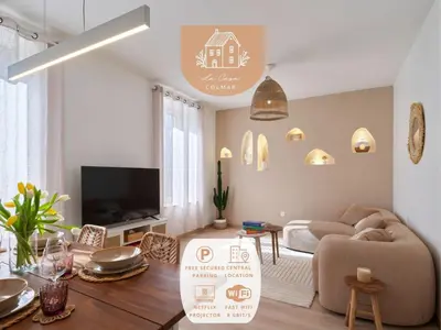Coin salon dans l'établissement 2BR Apartment near Colmar Centre - Boho Style, Hidden Room, Free Parking