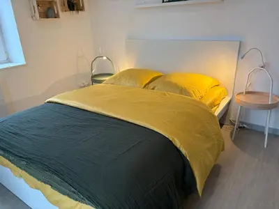 Un ou plusieurs lits dans un hébergement de l'établissement Le Nid de Louise, studio Mulhouse avec terrasse