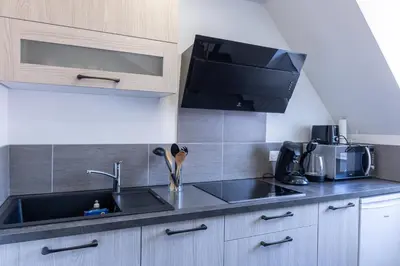 Cuisine ou kitchenette dans l'établissement Nid douillet en Alsace, pros et familles