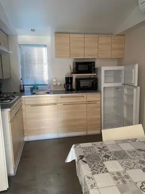 Cuisine ou kitchenette dans l'établissement Mobile home 6personnes ,Alsace , munster France