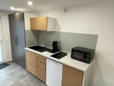 Cuisine ou kitchenette dans l'établissement Cozy Studio in a central and quiet area near Basel