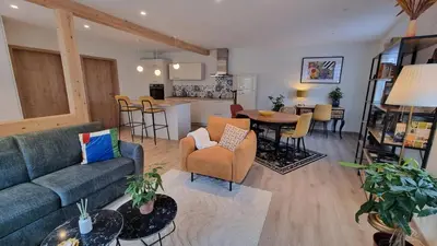 Cuisine ou kitchenette dans l'établissement L'atelier - logement neuf 3 étoiles sur la route des vins d'Alsace