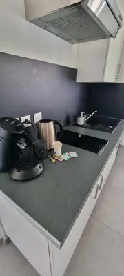Cuisine ou kitchenette dans l'établissement Magnifique studio meublé