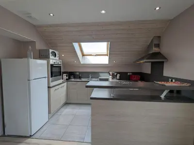 Cuisine ou kitchenette dans l'établissement Gîte lumineux pour 2 personnes dans les Hautes-Vosges - FR-1-589-811