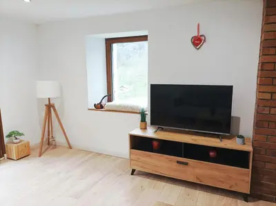 Télévision ou salle de divertissement dans l'établissement Le refuge de la source