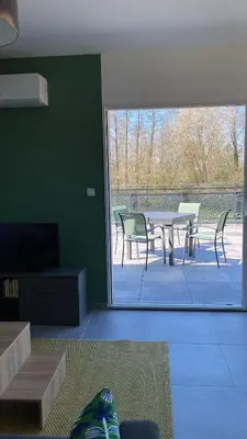 Coin salon dans l'établissement Appartement avec terrasse, proche des 1000 étangs, chapelle Le Corbusier