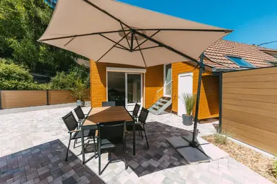 Terrasse ou espace extérieur de l'établissement Gîte LEHA avec jacuzzi à RimbachZell pour 5 personnes