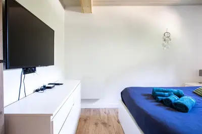 Télévision ou salle de divertissement dans l'établissement Chalet 'La Forêt Enchantée', nature, calme et jacuzzi au coeur de la Vallée