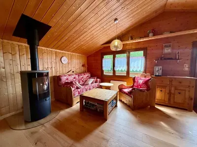 Télévision ou salle de divertissement dans l'établissement Chalet des Sapins, paisible avec terrasse & jardin
