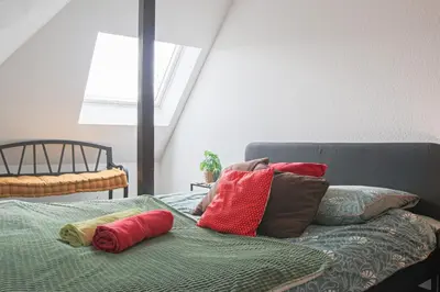 Un ou plusieurs lits dans un hébergement de l'établissement LE DUPLEX BORDERLINE , balade au bord du Rhin