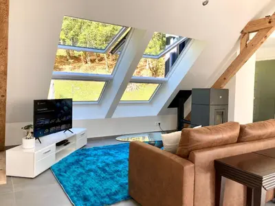 Télévision ou salle de divertissement dans l'établissement Gîte nature & bien-être - Grand ballon - vue forêt