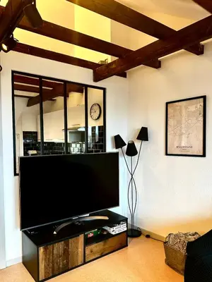 Télévision ou salle de divertissement dans l'établissement Loft vintage - spacieux 155 m2 - 4 chambres - Parking, Netflix, Wifi Fibre