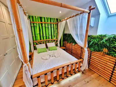 Un ou plusieurs lits dans un hébergement de l'établissement BALI SPA-4 Pers-Jacuzzi-Parking-Jardin-Clim-Colmar
