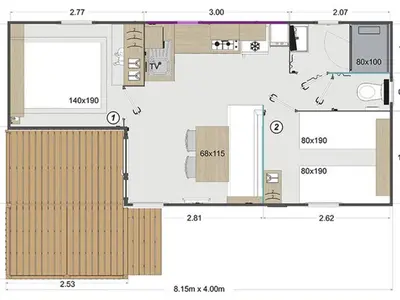 Plan de l'établissement Mobil-home 2 chambres avec terrasse et salon de jardin - API-1-52-448