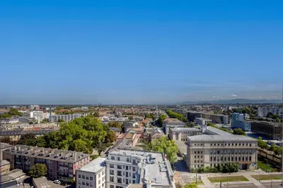 Vue générale sur Mulhouse ou vue de la ville depuis l'appartement