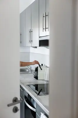 Cuisine ou kitchenette dans l'établissement Saint-Louis Centre, Logement idéal voyageurs