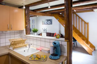 Cuisine ou kitchenette dans l'établissement L'authentique bleuet d'Alsace