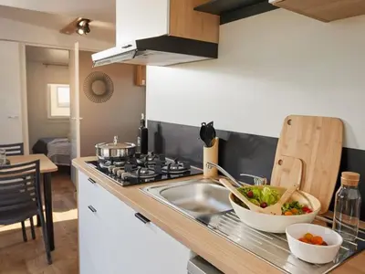 Cuisine ou kitchenette dans l'établissement Mobil-home confortable 4 pers avec terrasse - API-1-52-611