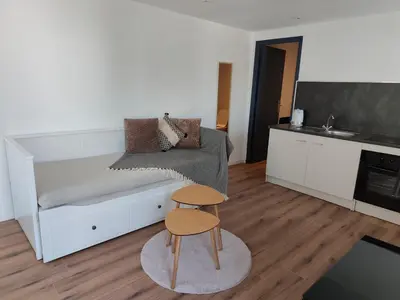 Cuisine ou kitchenette dans l'établissement Charmant Studio à Rixheim