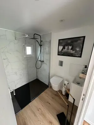 Salle de bains dans l'établissement Au cœur de l Alsace - studio
