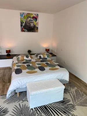 Un ou plusieurs lits dans un hébergement de l'établissement Studio climatisé 30 m2 à 2 min de Colmar