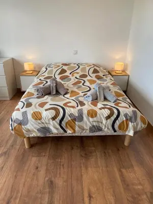 Un ou plusieurs lits dans un hébergement de l'établissement Studio climatisé 30 m2 à 2 min de Colmar