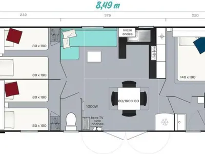 Plan de l'établissement Mobil home avec terrasse au camping à Granges-Aumontzey - API-1-52-299