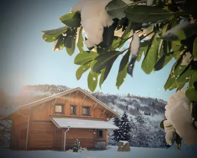 Vue générale sur la montagne ou vue sur la montagne depuis le chalet