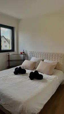 Un ou plusieurs lits dans un hébergement de l'établissement Appartement neuf - 10 minutes de Colmar - Parking gratuit