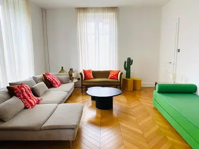 Coin salon dans l'établissement Stanislas Apartment, 8 people, private parking