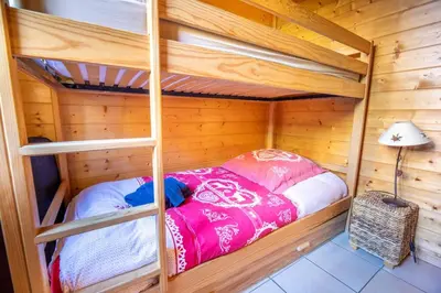 Un ou plusieurs lits dans un hébergement de l'établissement Cocooning chalet, mountain view, sauna, 6 people