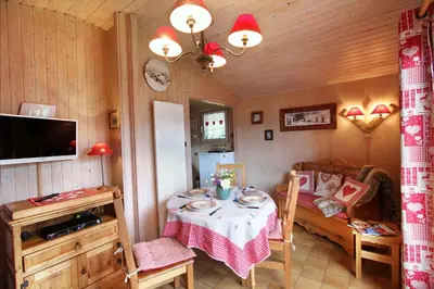 Télévision ou salle de divertissement dans l'établissement Chalet exposition sud le Nid Douillet