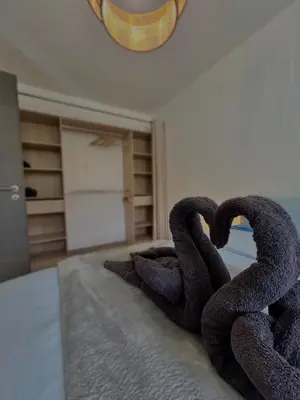 Un ou plusieurs lits dans un hébergement de l'établissement Appartement moderne - Sur le sentier des vignes