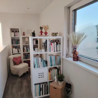 Bibliothèque dans le séjour chez l'habitant